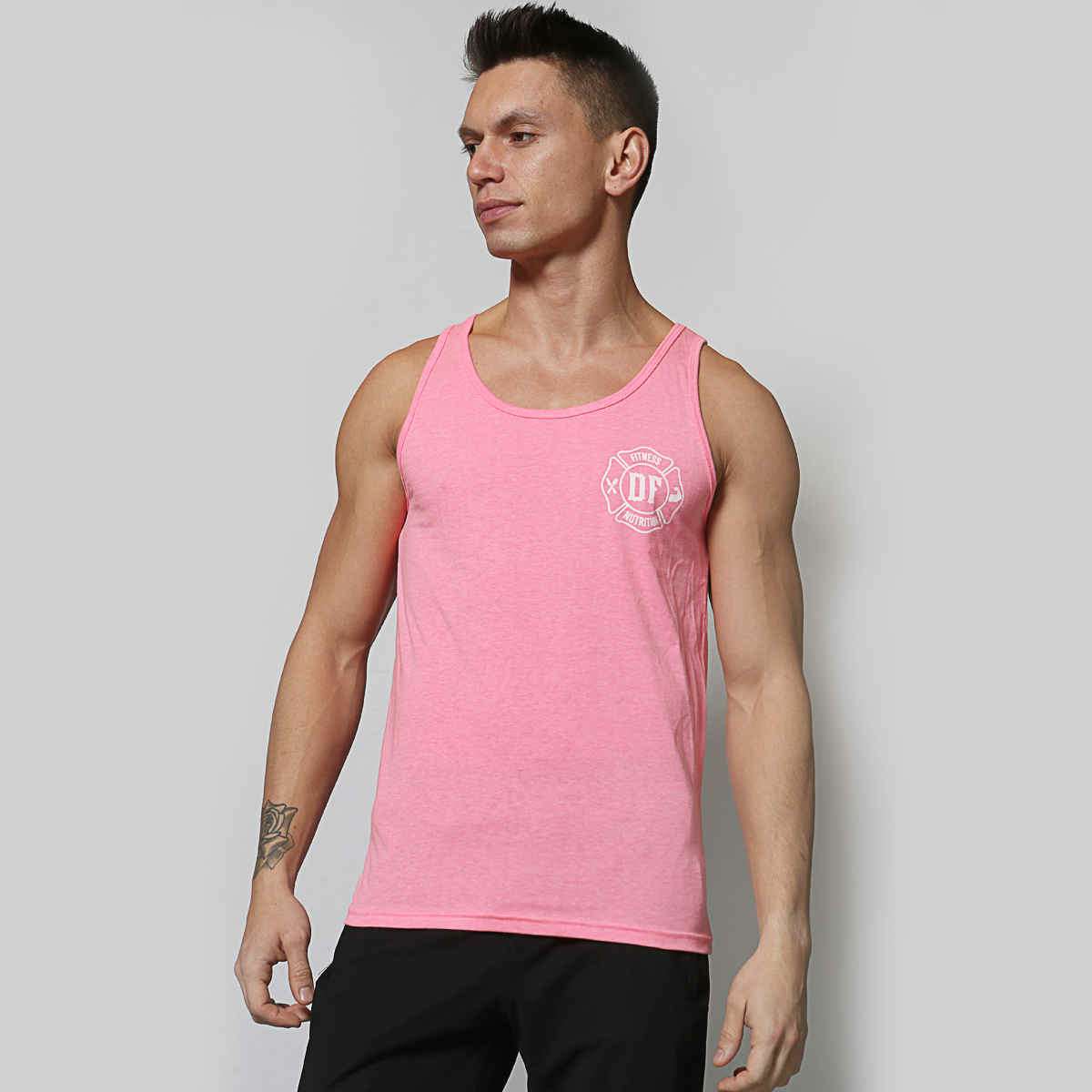 Pink Athletic Tank Top with Small Chest Graphic